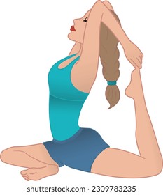 Young Woman Doing Yoga Exercise. Vector Illustration of a Girl Doing Fitness. Healthy lifestyle