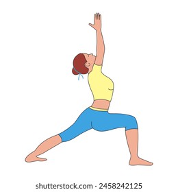 Young woman doing yoga exercises. Warming up, stretching. Vector illustration.