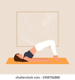 Young woman doing yoga. Female character meditation on the mat. Concept illustration for yoga, meditation, relax, recreation, healthy lifestyle. Vector illustration in flat cartoon style.
