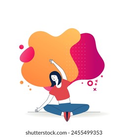 Young woman doing yoga. Female character sitting in lotus pose flat vector illustration. Body training, practice, lifestyle concept for banner, website design or landing web page