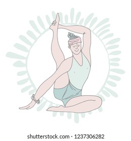 A young woman doing yoga . Freehand drawing on a white background. Vector illustration.