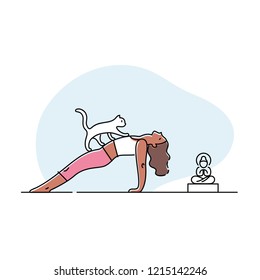 Young Woman Doing Yoga Her Cat Stock Vector (Royalty Free) 1215142246 ...