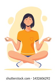 Young woman is doing yoga. Lotus pose. Healthy lifestyle, relaxation concept. Vector illustration isolated on white