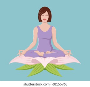 Young woman doing yoga nestled inside a lotus blossom