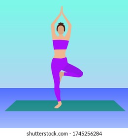 Young woman doing yoga on the green mat, asana, vector illustration