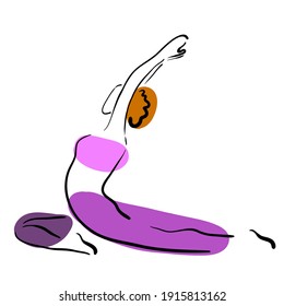 Young woman doing yoga one stroke drawing, asana, simple vector illustration