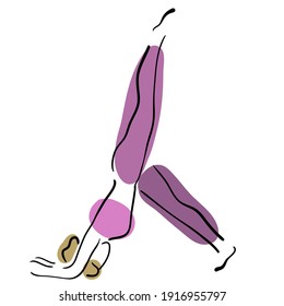 Young woman doing yoga one stroke drawing, standing asana, simple vector illustration