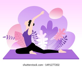 Young Woman Doing Yoga Purple Background Stock Vector (Royalty Free ...