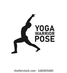 Young woman doing yoga warrior pose icon. Yoga position logo. Back bend symbol. Healthy lifestyle concept. Workout training exercise sign. Female gym instructor - Vector silhouette illustration.