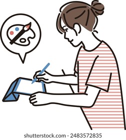 Young woman drawing on a tablet