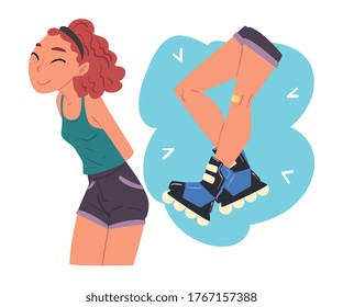 Young Woman Dreaming about Roller Skates, Human Thoughts and Needs Cartoon Style Vector Illustration on White Background