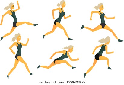 Young Woman Dressed in Sportswear Running Set, Female Athlete in Motion, Sportswoman Character Participating in Long or Short Distance Vector Illustration
