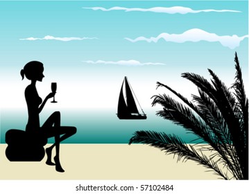 joven bebiendo en la playa