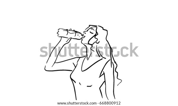 Young Woman Drinking Bottle Summer Girl Stock Vector Royalty Free