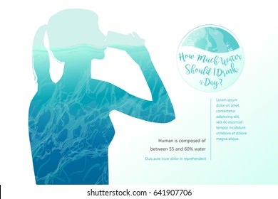 Mujer joven bebiendo un vaso de agua. Ilustración aislada de vector de tracción manual