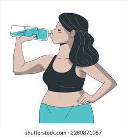 Young woman drinking water after jogging. Close up portrait of an attractive young woman drinking water from bottle