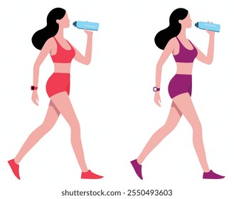 young woman drinking water from a bottle vector illustration