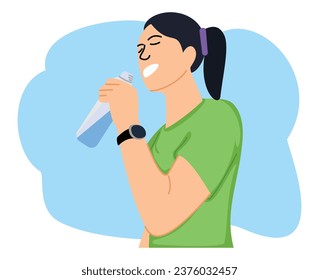 young woman drinking water using a bottle