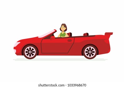 Young Woman Driving Car Cartoon People Stock Vector (Royalty Free ...