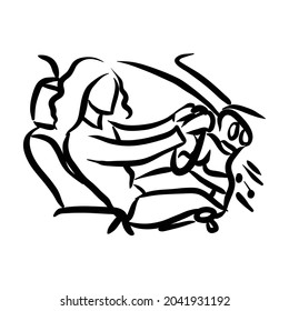 Young woman driving Line art