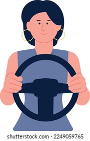 Young woman driving. Person hold steering wheel