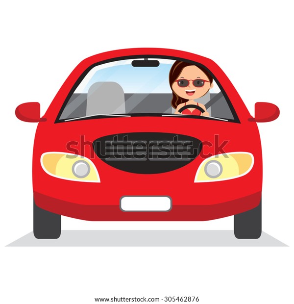 Young Woman Driving Red Car Vector Stock Vector (Royalty Free ...