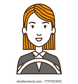 young woman driving with steering wheel