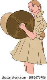 Young woman with Drum Cymbal Musical Instrument stock illustration Vector

