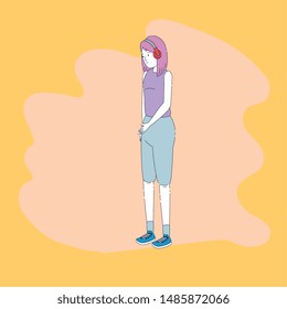 young woman with earphones character