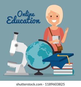 young woman with education online supplies