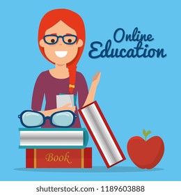 young woman with education online supplies