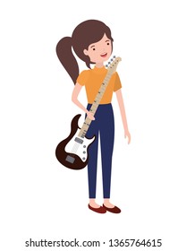 young woman with electric guitar character