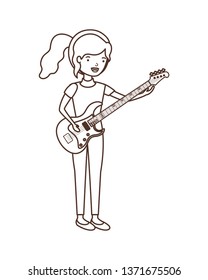 young woman with electric guitar character