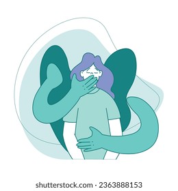 Young Woman with Embraced Arms Suffering from Fear Vector Illustration