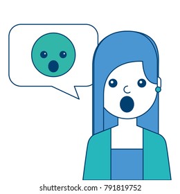 young woman with emoticon surprised in speech bubble