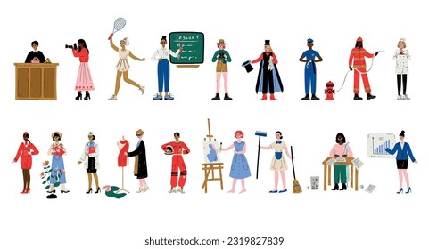 Young Woman Engaged in Different Profession and Occupation Wearing Uniform Vector Set