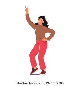 Joven disfruta de una recreación bailarina aislada de fondo blanco. Feliz Baile de Personajes Femeninos, Mudanza del cuerpo por ritmos musicales, Diversión, Buen Humor y Emociones Positivas. Ilustración de vectores de personas de caricatura