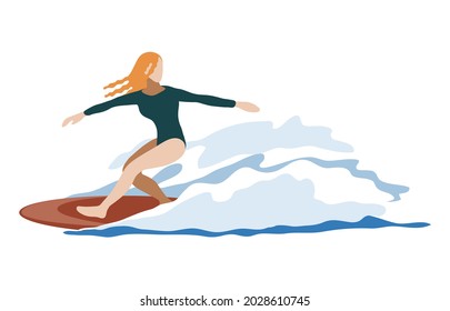 Young woman enjoy surfing Illustration in white back ground.