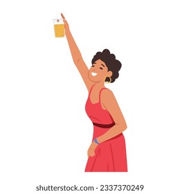 Young Woman Enjoying Beer, Holding the Mug over the Head, Embracing Taste And Breaking Societal Norms, Female Character Showcasing Enjoyment In Social Settings. Cartoon People Vector Illustration
