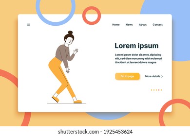 Young woman enjoying dance. Cartoon female character moving and having fun in casual flat vector illustration. Party, motion, leisure concept for banner, website design or landing web page