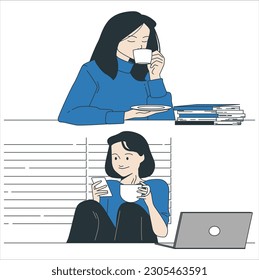 Young woman enjoying fresh aromatic coffee. Girl drinking coffee in coffee shop or cafeteria, woman enjoying her cappuccino drink. young woman holding her cup sitting at table.