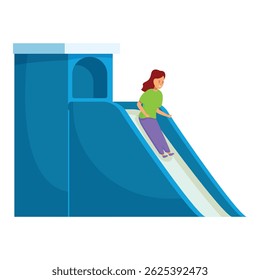 Young woman enjoying herself while sliding down a playground slide