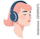 Young woman enjoying music with headphones on over white