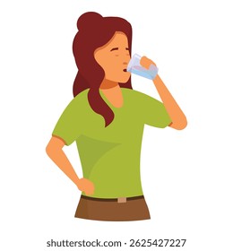 Young woman is enjoying a refreshing drink of water from a glass