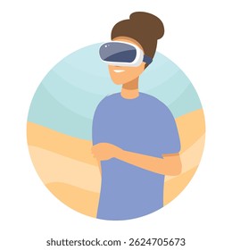 Young woman is enjoying a virtual reality experience while wearing a vr headset