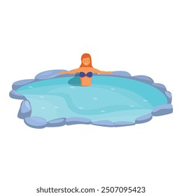 Young woman is enjoying the warm, mineral rich waters of a geothermal hot spring pool
