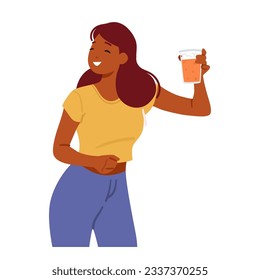 La Joven Disfruta De Una Cerveza Refrescante, Saboreando Sus Sabores Y Abarcando El Aspecto Social. El Carácter Femenino Aprecia Las Crediticias Y La Experiencia Cultural Que Brinda. Ilustración de vectores de personas de caricatura