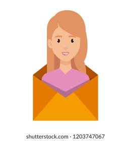 young woman in envelope