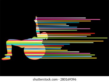 Young woman exercise fitness ball vector background sport concept made of stripes