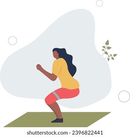 young woman exercising with elastic bands, healthy lifestyle conceptflat vector illustration.